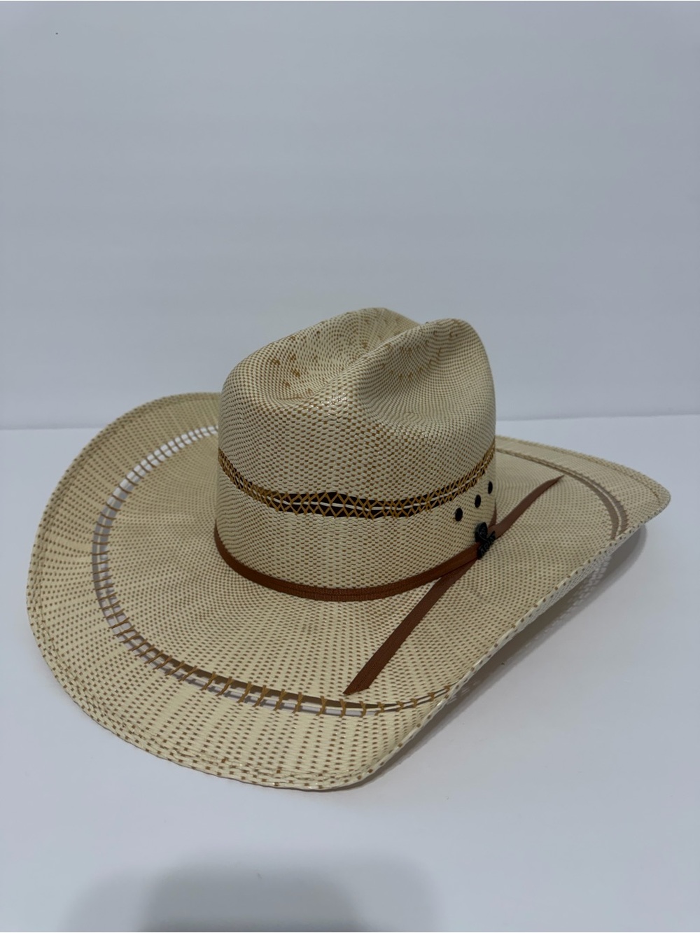 Ariat Natural Straw Cowboy Hat with Brown Band Accents